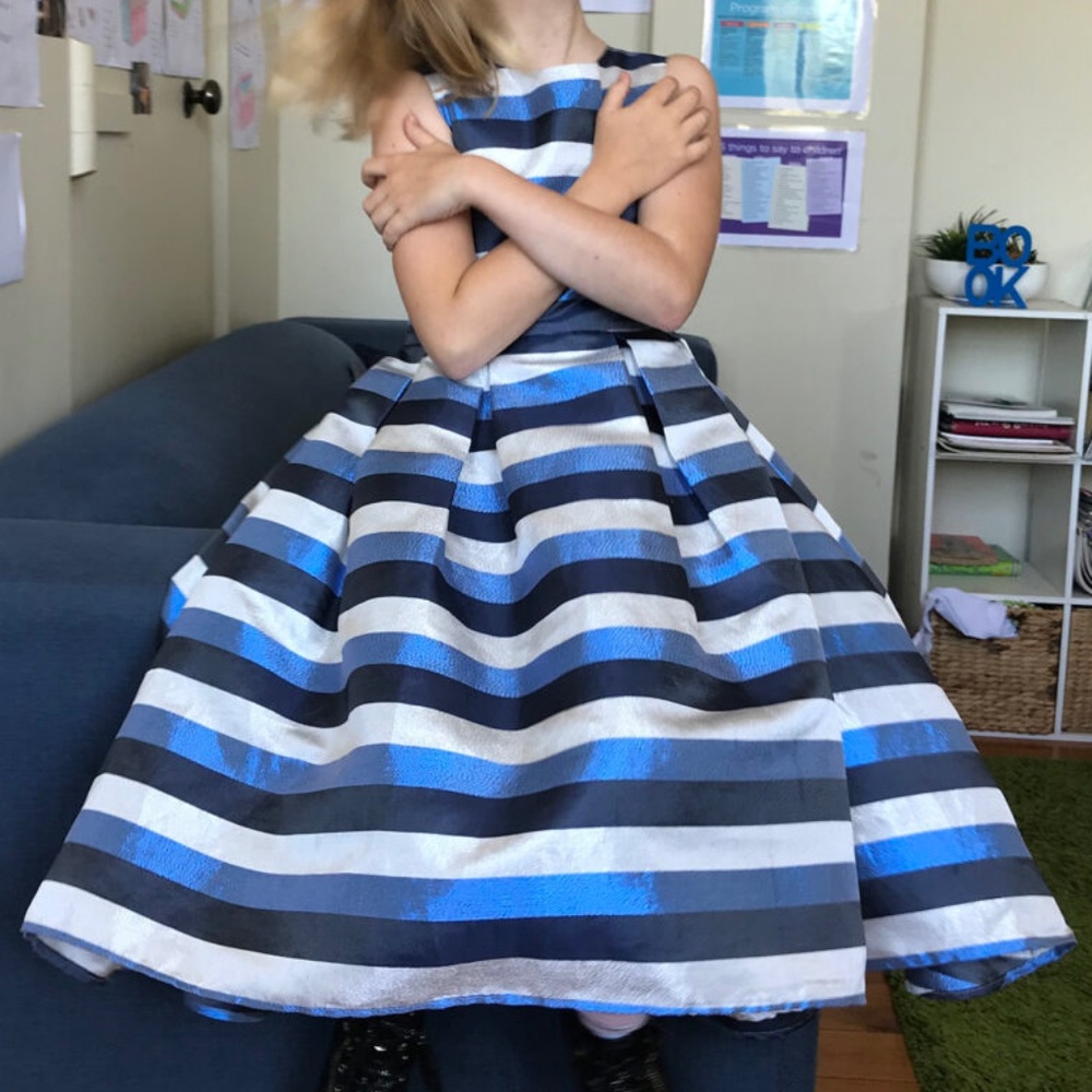Angel & Rocket Striped Metallic Dress – Size 8 Years